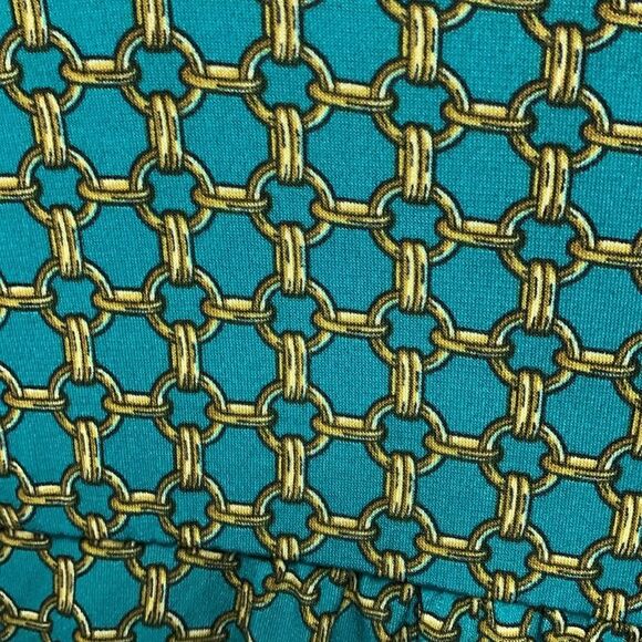 Michael Kors Jade Green Gold Chain Print Silky Knee Length Shift Dress Size S - Picture 8 of 11